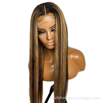 Brazilian Virgin Cuticle Aligned Hair Vendors Per Plucked Ombre Highlight 150% Transparent HD Lace Closure 4x4 Human Hair Wigs